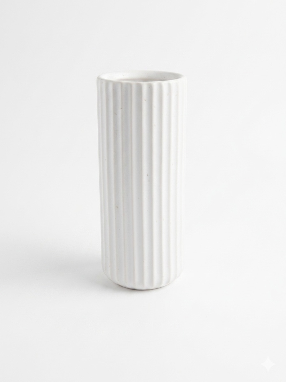 NIB Fable Home Tall Bud Vase Speckled White Ribbed Stoneware Portugal Minimalist